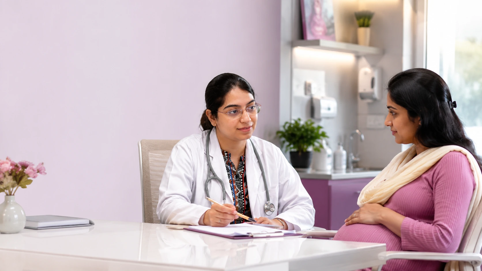 Dr. Surbhi discussing maternity care with a pregnant patient