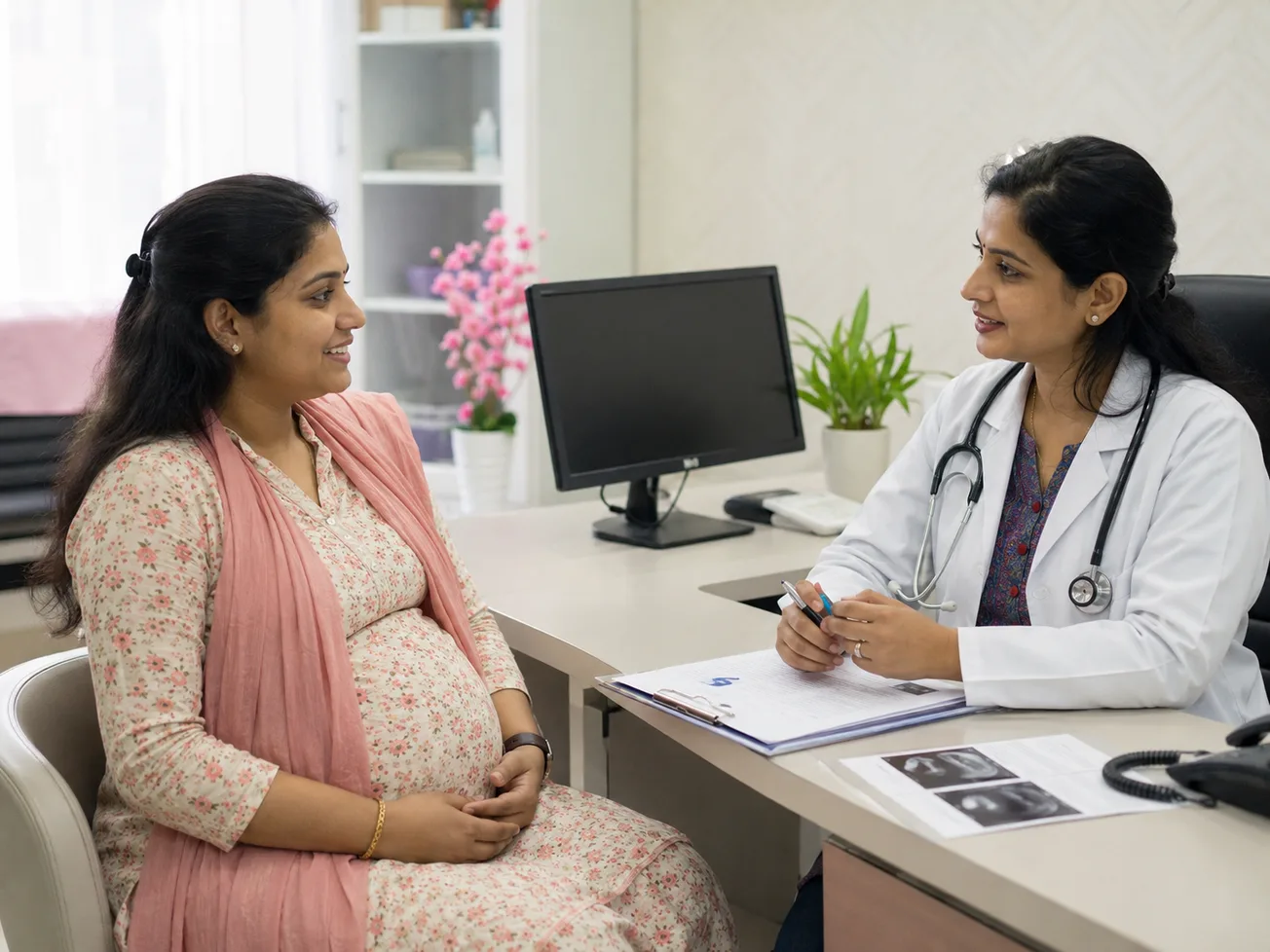 Antenatal consultation with a pregnant patient